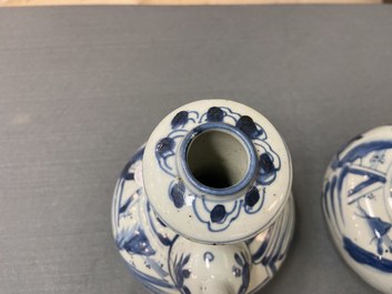 A pair of Chinese blue and white kendi, Wanli