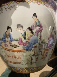 Two Chinese famille rose vases and a fish bowl, Republic