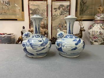 A pair of Chinese blue and white kendi, Wanli