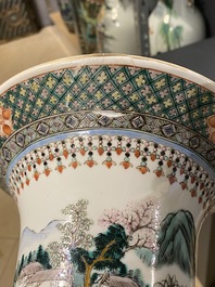 A Chinese famille verte 'yenyen' 'rice production' vase and a large blue and white 'peacock' dish, 19th C.