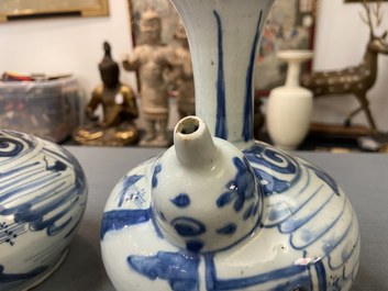 A pair of Chinese blue and white kendi, Wanli