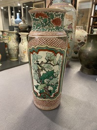 A Chinese wucai vase with floral panels, Transitional period