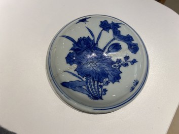 A Chinese blue and white vase and cover with floral sprigs, Transitional period