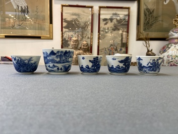 Five Chinese blue and white 'Bleu de Hue' cups for the Vietnamese market, 19th C.