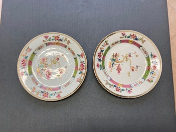 Six Chinese famille rose plates with blossoming branches, Yongzheng