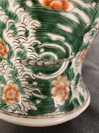 A Chinese famille verte 'yenyen' vase with a dragon and carps, Kangxi mark, 19th C.