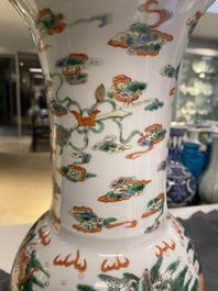 A Chinese famille verte 'yenyen' vase with a dragon and carps, Kangxi mark, 19th C.