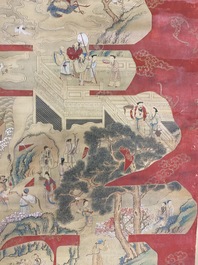 Chinese school, ink and color on paper: 'Shou painting with immortals', 19th C.