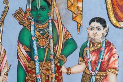 Thanjavur school, India: 'Vishnu', kleur en bladgoud op papier, 19e eeuw