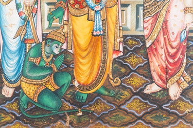 Thanjavur school, India: 'Vishnu', kleur en bladgoud op papier, 19e eeuw