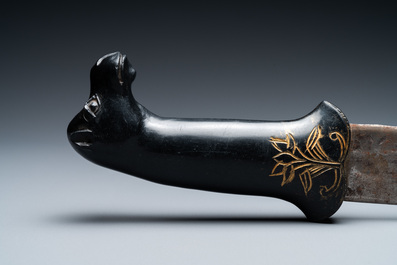 A Mughal dagger with black hardstone camel head grip, India, 19th C.