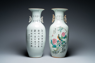 Deux vases en porcelaine de Chine famille rose, 19/20&egrave;me