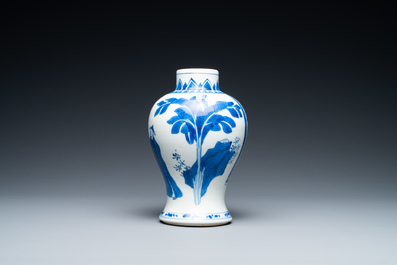 A Chinese blue and white baluster vase with narrative design, Kangxi