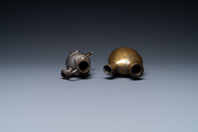 Two bronze huqqa bases, India, 19th C.