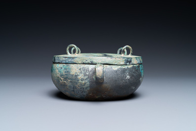 A Chinese archaic bronze 'zhou' bowl and cover, Spring and Autumn period