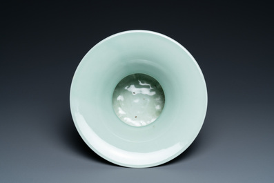 A Chinese monochrome celadon 'zhadou' spittoon, Yongzheng mark, Republic