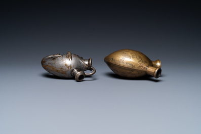 Two bronze huqqa bases, India, 19th C.