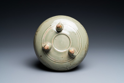 A Chinese Yaozhou celadon tripod censer, Song or later