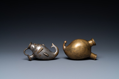 Two bronze huqqa bases, India, 19th C.