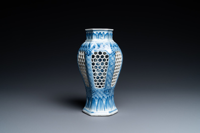 A Chinese reticulated double-walled blue and white vase, Kangxi