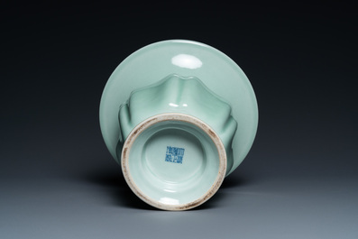 A Chinese monochrome celadon 'zhadou' spittoon, Yongzheng mark, Republic