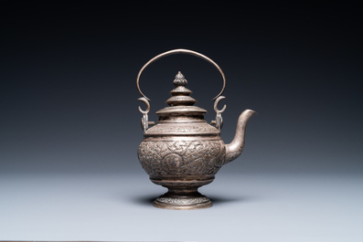 A Thai silver teapot and cover, 19th C.