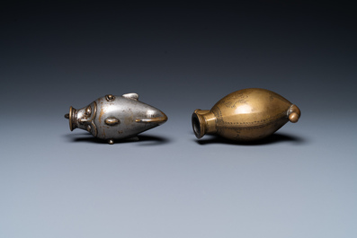 Two bronze huqqa bases, India, 19th C.