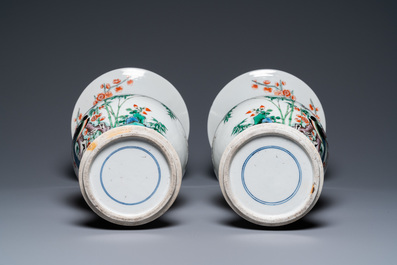 A pair of Chinese famille verte 'yenyen' vases with magpies near prunus, 19th C.