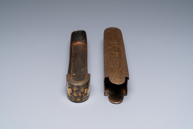 Een Qajar 'qalamdan' pennendoos in met goud ingelegd staal, Iran, 19e eeuw