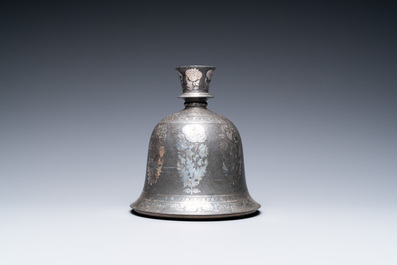 An Indian silver-inlaid bidri huqqa base, 1st half 19th C.