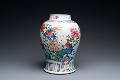 A Chinese famille rose vase with birds among blossoming branches, Qianlong