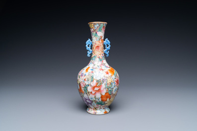 A Chinese famille rose 'millefleurs' vase, Qianlong mark, Republic