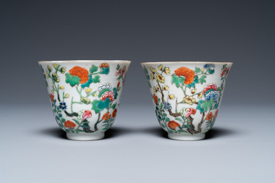 A pair of fine Chinese famille rose wine cups, Jiaqing