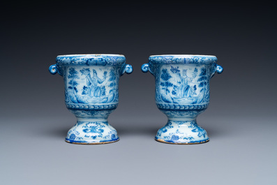 A pair of small Dutch Delft blue and white jardini&egrave;res, 18th C.