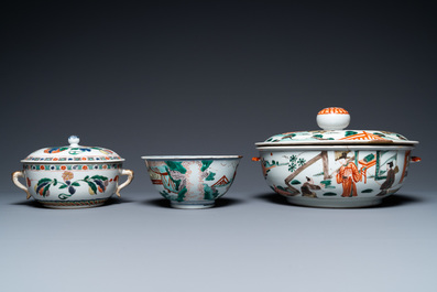 Three Chinese famille verte bowls, Transitional period and Kangxi