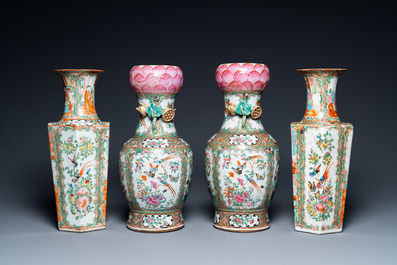 Deux paires de vases en porcelaine de Chine famille rose de Canton, 19&egrave;me