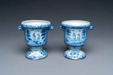 A pair of small Dutch Delft blue and white jardini&egrave;res, 18th C.