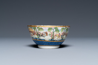 A rare Chinese Canton famille rose cup and saucer, 19th C.