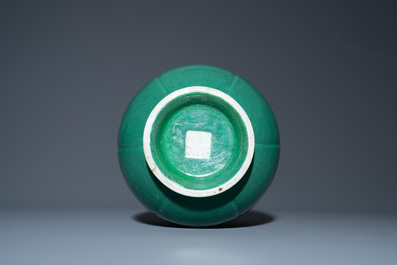 A Chinese monochrome green-glazed vase, Yongzheng seal mark, 18/19th C.