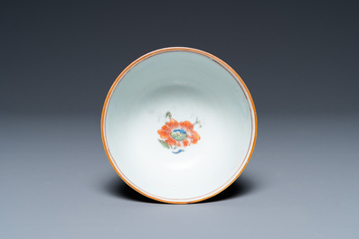 A Chinese famille rose 'Pompadour' cup and saucer, Yongzheng/Qianlong