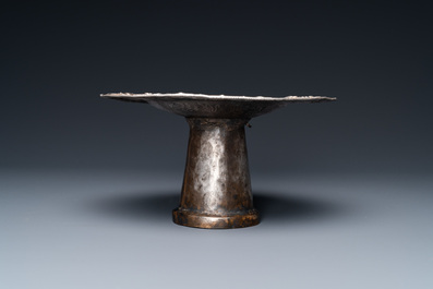 An inscribed Vietnamese silver offering tazza, Champa reign, 13/14th C.