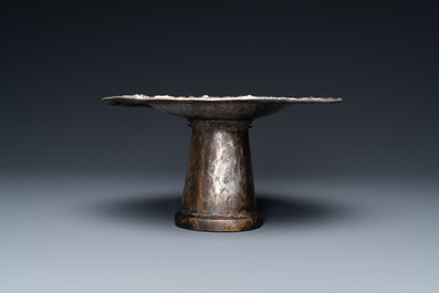 An inscribed Vietnamese silver offering tazza, Champa reign, 13/14th C.