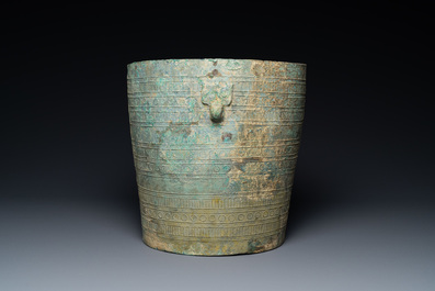 A Vietnamese bronze ritual bucket with geometrical design, Dong Son, ca. 3rd/1st C. BC