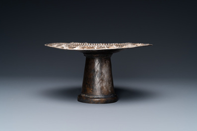 An inscribed Vietnamese silver offering tazza, Champa reign, 13/14th C.