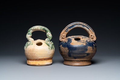 Two Vietnamese glazed pottery lime pots, L&ecirc; Dynasty, Bat Trang kilns, 15/17th C.