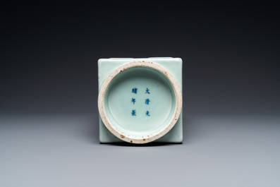 A Chinese monochrome celadon 'cong' vase with trigrams, Guangxu mark, Republic