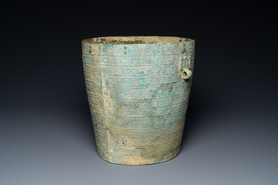 A Vietnamese bronze ritual bucket with geometrical design, Dong Son, ca. 3rd/1st C. BC