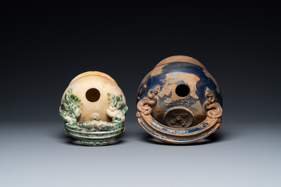 Two Vietnamese glazed pottery lime pots, L&ecirc; Dynasty, Bat Trang kilns, 15/17th C.