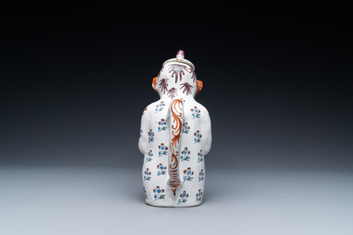 A rare Brussels faience monkey-shaped ewer and cover, 18th C.