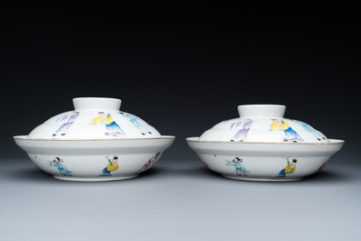 A pair of Chinese famille rose bowls and covers, Guangxu mark and of the period